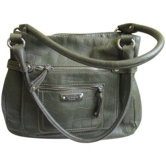 Tignanello Green Leather Croc Embossed Sectioned Tote Satchel - Picture 1 of 10